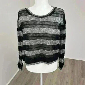 Splendid Black & Grey Striped Sweater Size Large